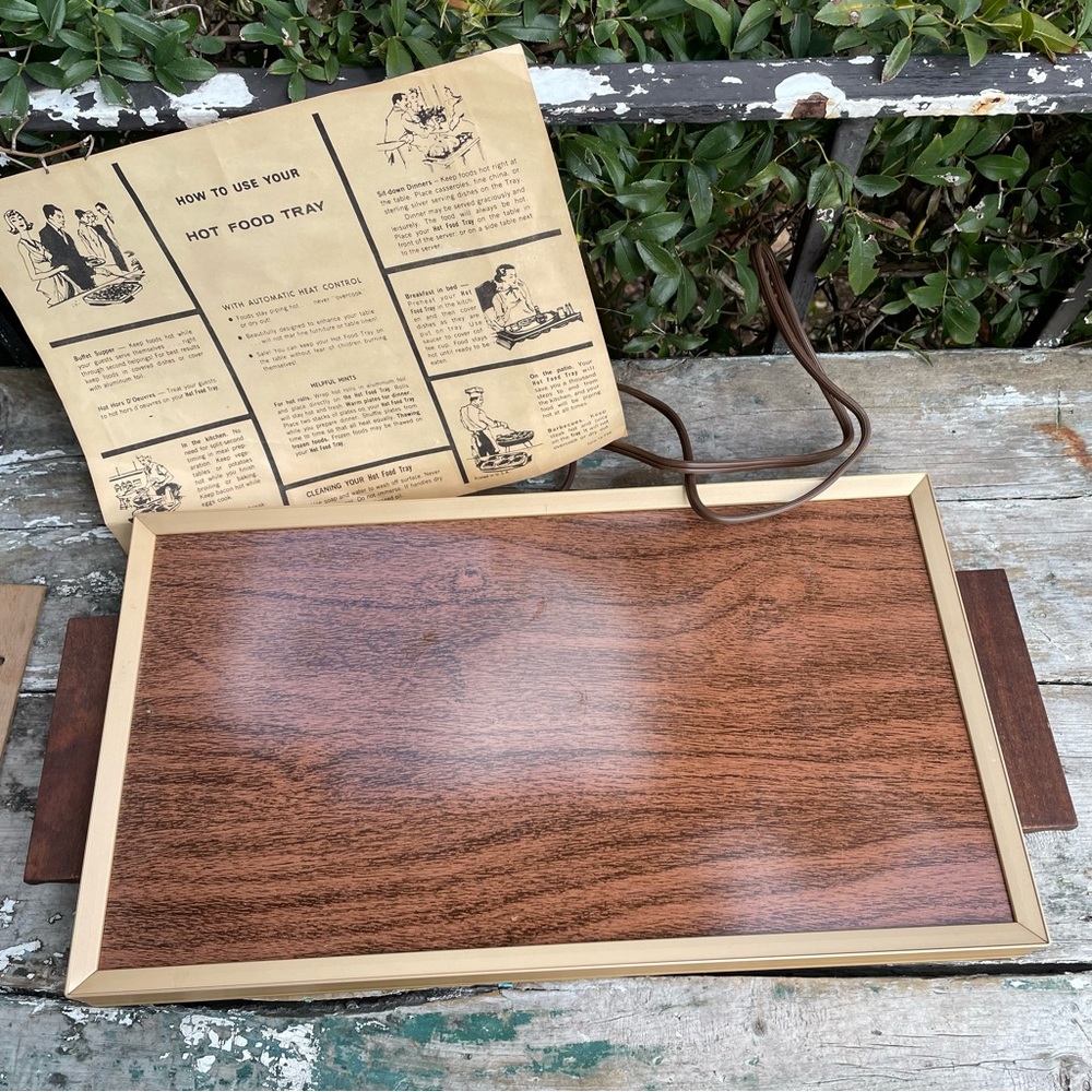 Cornwall vintage MCM woodgrain warming tray